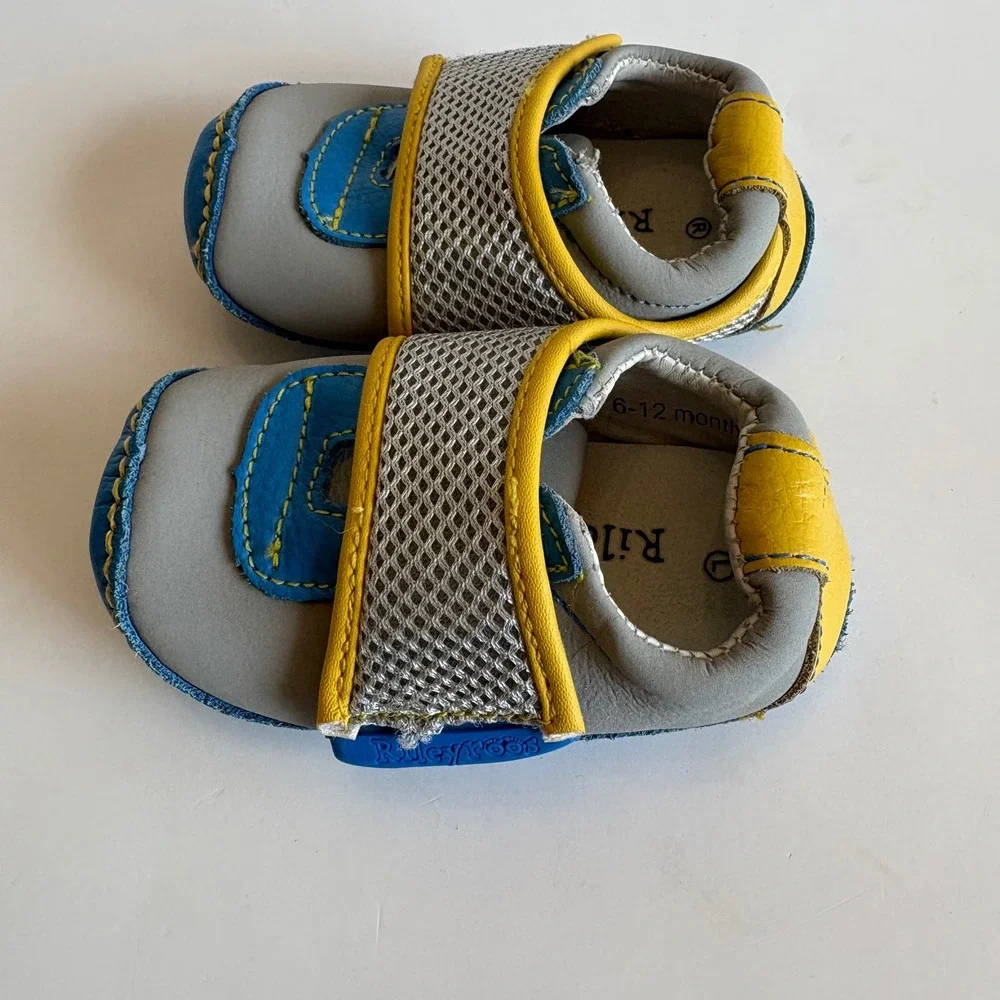Rileyroos Baby Shoes Blue‎ Grey Yellow Leather Mesh Strap 6-12 Months Soft Sole